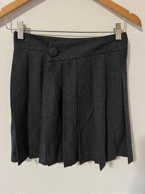 KOTN Manteco Italian Wool Pleated Mini Wrap Skirt Carcoal Gray Button-SP